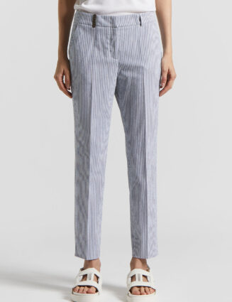 Peserico - Seersucker cotton cigarette trousers - Space blue