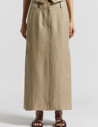 Peserico - Plain-coloured pure linen long skirt - Cappucino