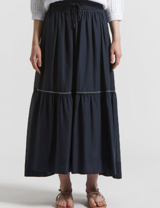 Peserico - Semi-transparent long skirt in pure cotton voile - Space blue