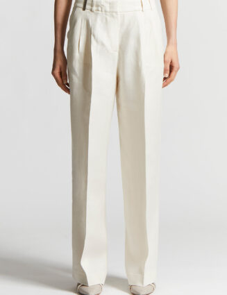 Peserico - Plain linen gabardine trousers - Quartz sand