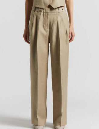 Peserico - Plain linen gabardine trousers - Cappucino
