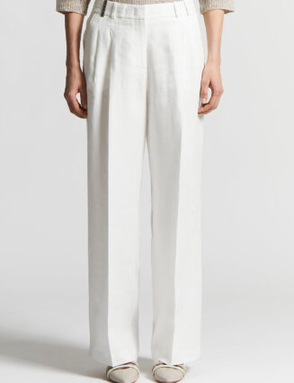 Peserico - Plain linen gabardine trousers - Cloud white