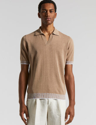 Peserico - Linen and cotton crepe polo shirt - Dirt path