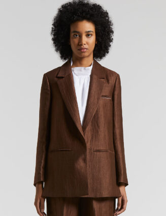 Peserico - Single breasted blazer in crushed linen gabardine - Tobacco