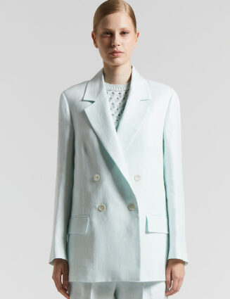 Peserico - Pure linen gabardine double-breasted blazer - Watery green
