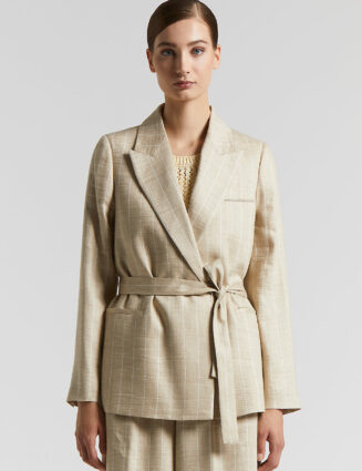 Peserico - Pinstripe blazer with belt and Punto Luce - Amber beige