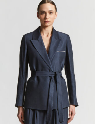 Peserico - Shiny gabardine belted blazer - Space blue