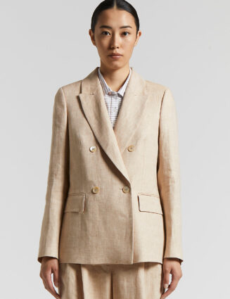 Peserico - Pure linen gabardine double-breasted blazer - Amber beige