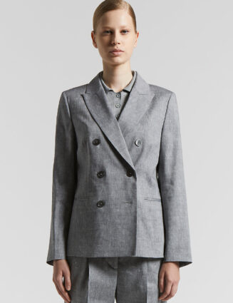 Peserico - Wool and linen double-breasted blazer - Space blue
