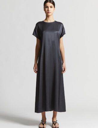 Peserico - Long viscose satin dress - Space blue