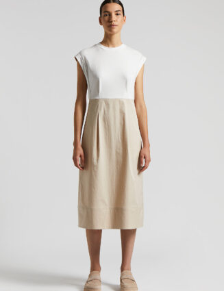 Peserico - Bi-material midi dress - Amber beige