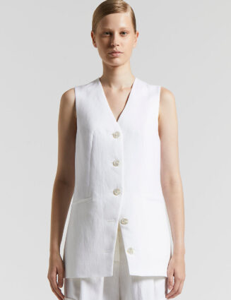 Peserico - Linen and viscose single-breasted herringbone waistcoat - Light white