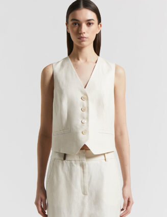 Peserico - Plain-coloured pure linen gabardine waistcoat - Quartz sand