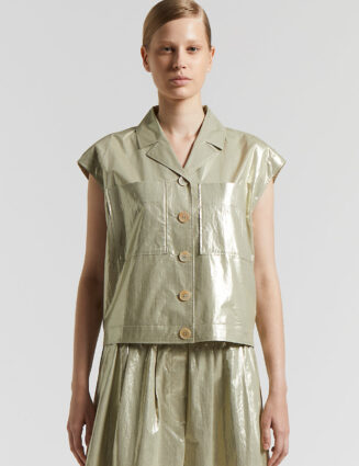 Peserico - Laminated cotton poplin waistcoat - Eucalyptus