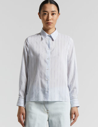 Peserico - Cotton silk habotai multi-striped shirt - Atmosphere blue