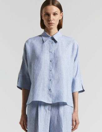 Peserico - Striped pure linen shirt - Sunrise blue