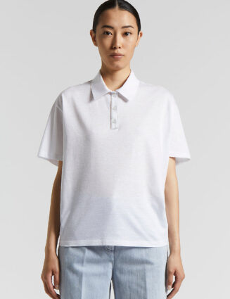 Peserico - Slub cotton linen jersey piquet garment - Pure White