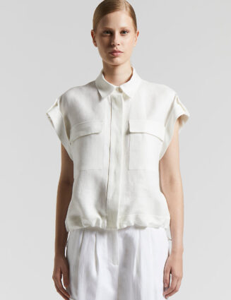 Peserico - Plain-coloured pure linen gabardine shirt - Cloud white