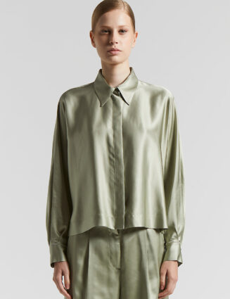Peserico - Viscose satin shirt with kimono sleeves - Eucalyptus