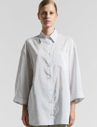 Peserico - Cotton and yarn-dyed silk striped habotai shirt - Eucalyptus
