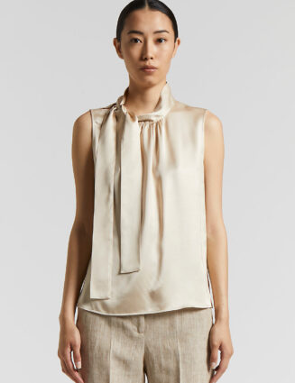 Peserico - Viscose satin top with neck tie - Amber beige