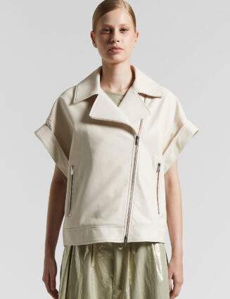 Peserico - Genuine leather sleeveless biker jacket - Quartz sand