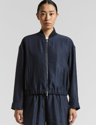 Peserico - Shiny gabardine bomber sweatshirt - Space blue
