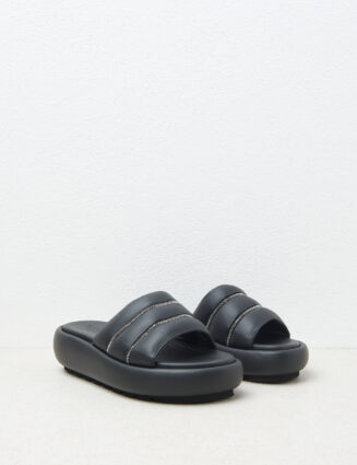 Peserico - Embossed chunky leather slippers - Black