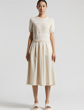 Peserico - Pure cotton bimaterial dress with micro sequins - Quartz sand