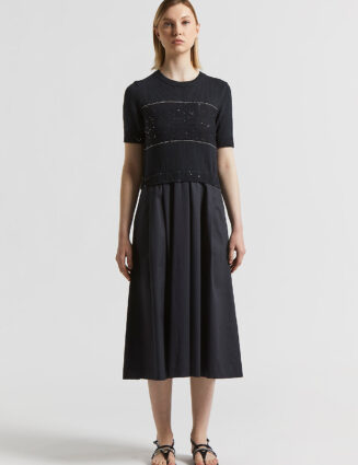 Peserico - Pure cotton bimaterial dress with micro sequins - Space blue