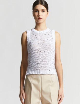 Peserico - Cotton webbing top with sequins - Pure White