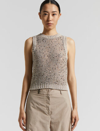 Peserico - Cotton webbing top with sequins - Alabaster