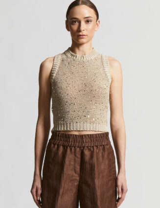 Peserico - Cotton webbing top with sequins - Amber beige