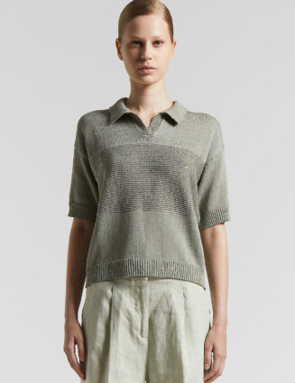 Peserico - Cotton polo shirt with sequins - Eucalyptus