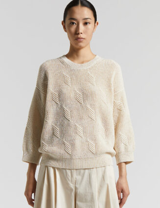 Peserico - Pure cotton cordonett sweater with sequins - Quartz sand