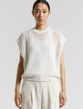 Peserico - Cotton cordonetto waistcoat with sequins - Cloud white