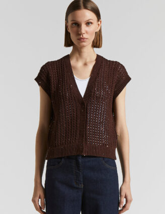 Peserico - Pure cotton cardigan with sequins - Tobacco