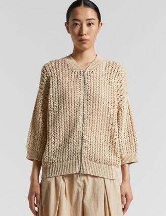 Peserico - Pure cotton cordonnet bomber jacket with sequins - Amber beige