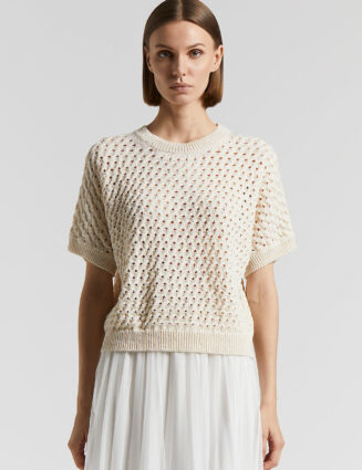Peserico - Cotton cordonnet sweater with sequins - Quartz sand