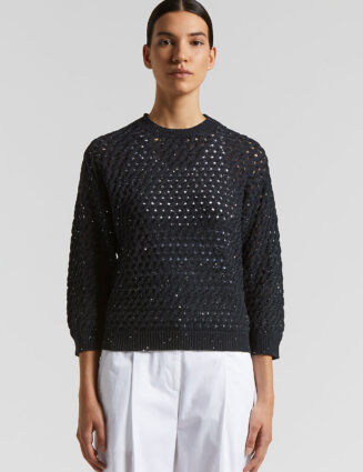 Peserico - Cotton cordonnet sweater with sequins - Space blue