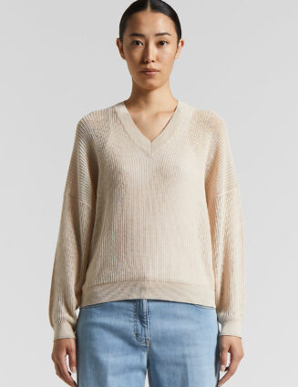 Peserico - Cotton tricot sweater with sequins - Quartz sand