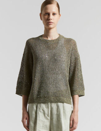 Peserico - Linen tricot sweater with sequins - Eucalyptus