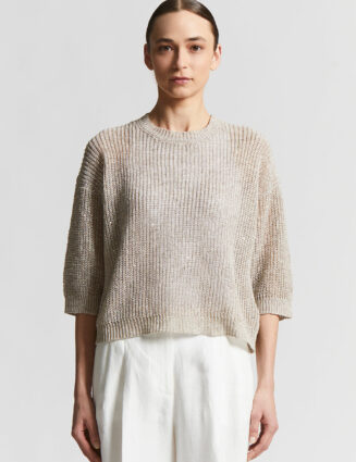 Peserico - Linen tricot sweater with sequins - Cappucino