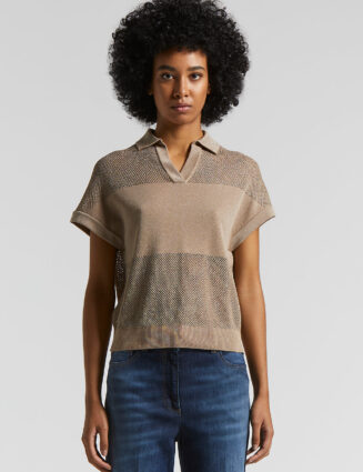 Peserico - Pure cotton crepe tricot polo shirt - Cappucino