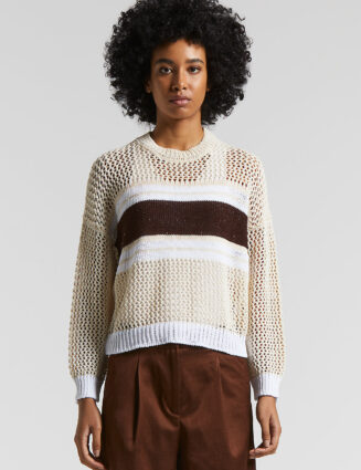 Peserico - Pure cotton cordonnet sweater with sequins - Amber beige