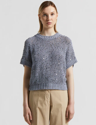 Peserico - Cotton webbing sweater with sequins - Sunrise blue