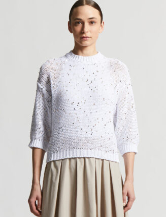 Peserico - Cotton ribbon sweater with sequins - Pure White