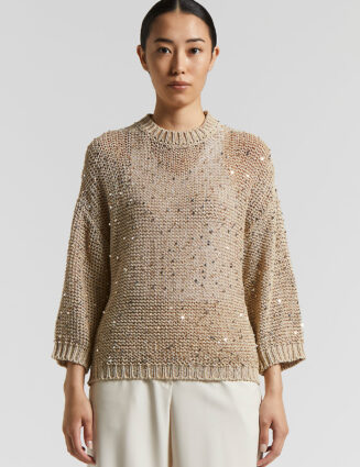 Peserico - Cotton ribbon sweater with sequins - Amber beige