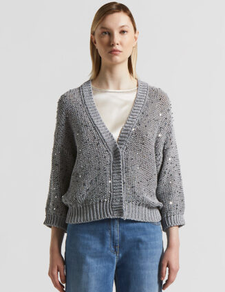 Peserico - Cotton cardigan with sequins - Lunar gray